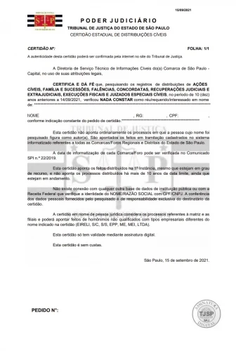 Certidão De Distribuição Cível Estadual