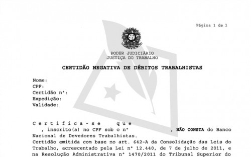 Certidão Negativa De Débitos Trabalhista 